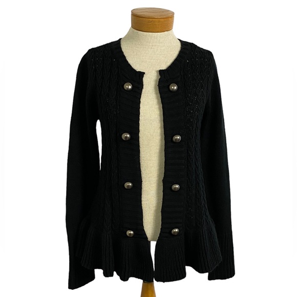 a.n.a Black Cable,Knit Cardigan, Sweater Flared Waist Button Accent Med - Picture 5 of 7